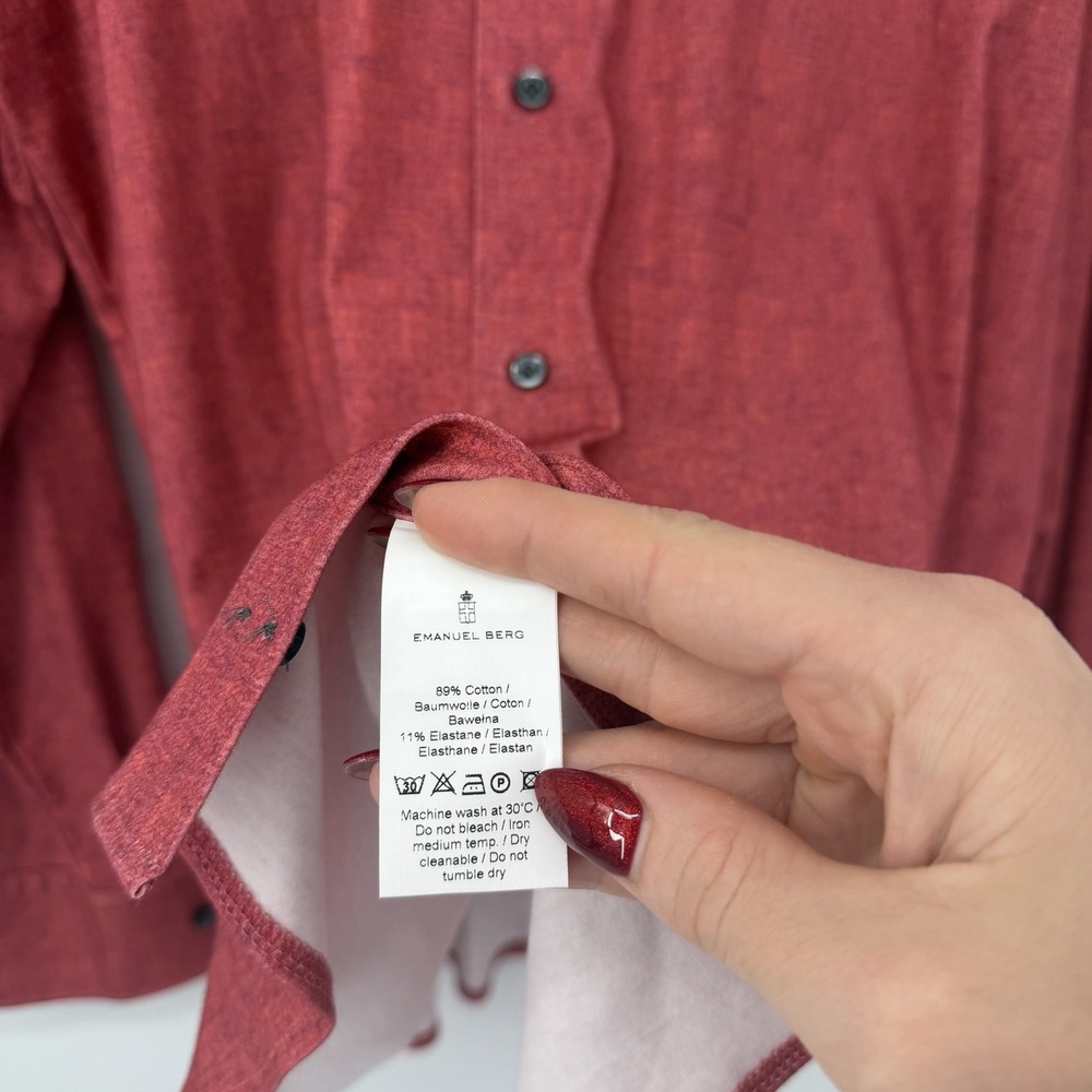 Emanuel Berg Byron Casual Button Down Shirt Size 42 Neck 16.5 Size Large Red - Picture 6 of 10